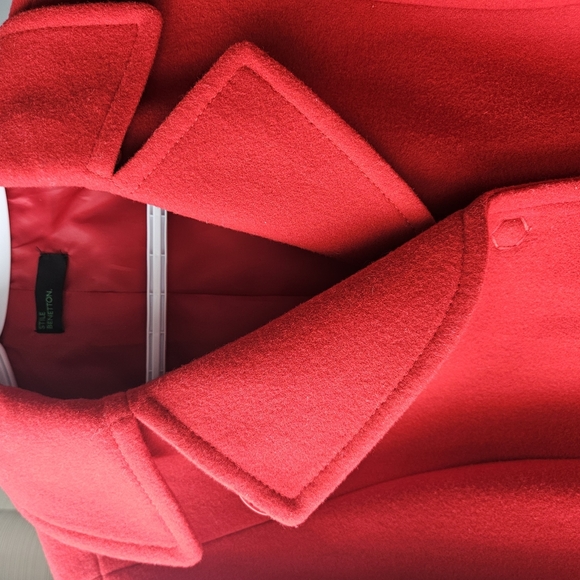 Benetton - Women's Red Wool Pea Coat - Size 44 (8-10) - Picture 3 of 8